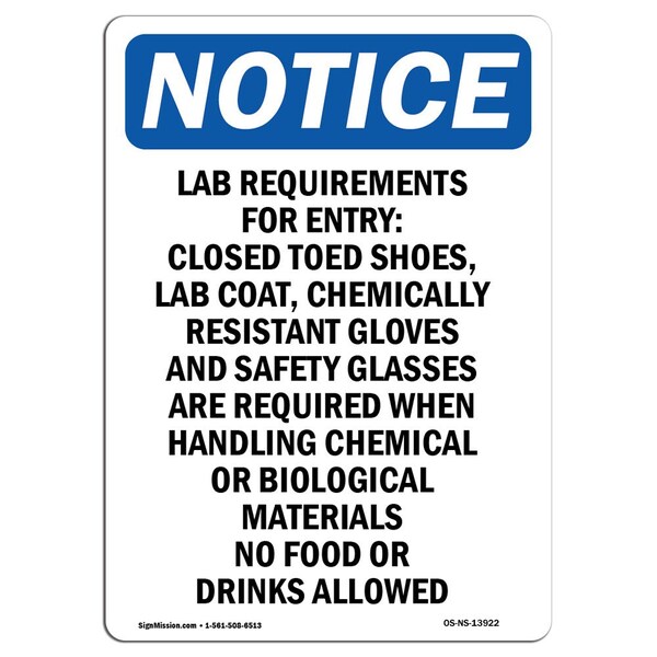 Signmission OSHA Notice, 5" Height, Lab Requirements For Entry Closed Sign, 5" X 3.5", Portrait OS-NS-D-35-V-13922 - main